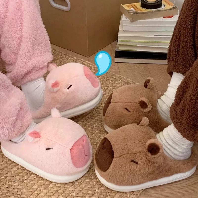 รองเท้าแตะผ้าฝ้าย XIXITIAO Capybara - รองเท้าแตะ Capybara สุดน่ารักให้ความอบอุ่น