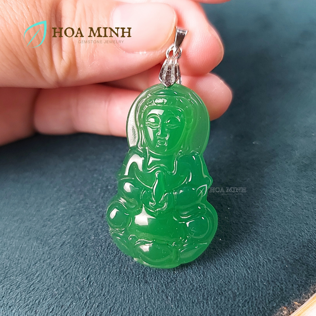 จี้พระอวโลกิเตศวรหิน Agate Aหลากสี ขนาด 36.8x21mm ทรงเข็มทิศนําโชค