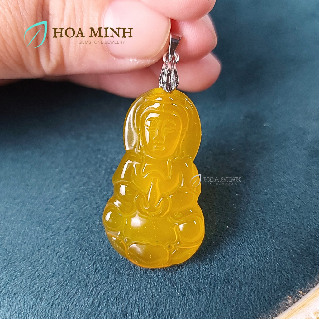 จี้พระอวโลกิเตศวรหิน Agate Aหลากสี ขนาด 36.8x21mm ทรงเข็มทิศนําโชค
