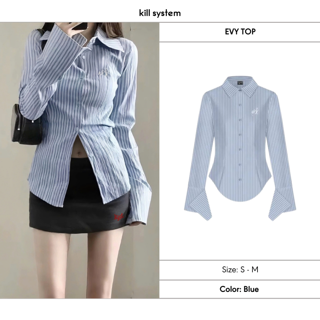Kill System เสื้อเชิ้ตลายสก๊อตปักลาย Evy เซ็กซี่