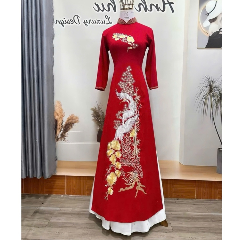 Mother Sui Truc Bach Ao Dai พร้อมเครื่องรางคอปกหรูหราที่โดดเด่นสําหรับผู้หญิง MC22