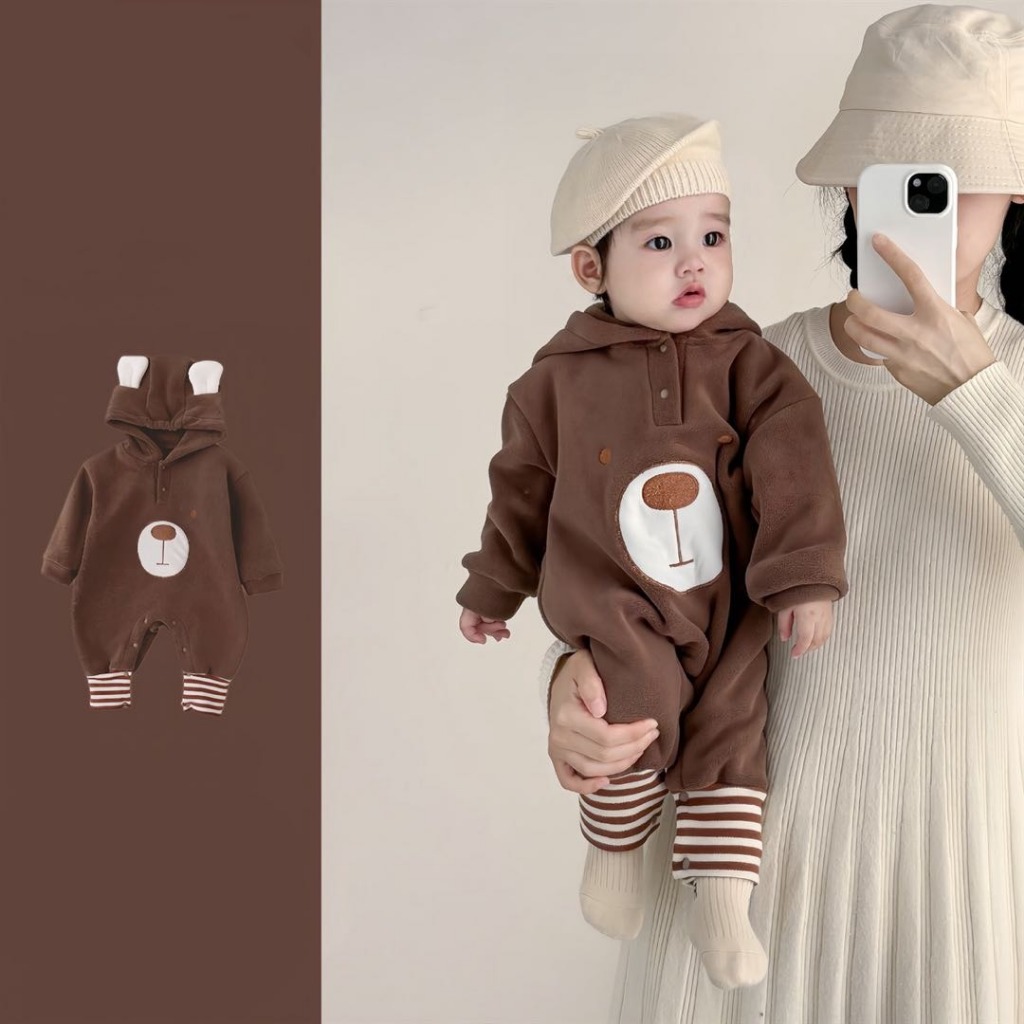 ชุดบอดี้สูทหมีกํามะหยี่อบอุ่นสําหรับเด็กทารกชุดบอดี้สูท มาก สําหรับเด็กชายและเด็กหญิงเสื้อผ้าเด็กฤดูใบไม้ร่วงและฤดูหนาวขนาด3-12กิโลกรัม - รูปที่ 3