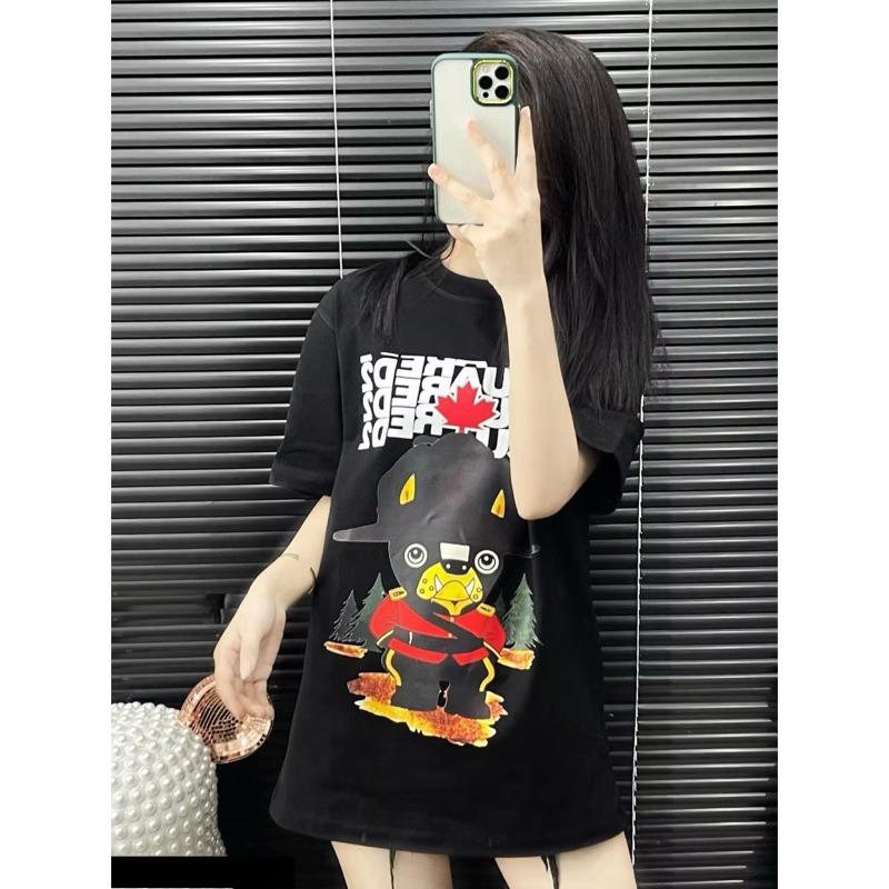 DSQ DOG Street Boy เสื้อยืด 5D ผ้าฝ้ายนุ่มหลวมแขนรอบคอ hottrend ดอกไม้แฟชั่นสําหรับผู้ชายและผู้หญิง