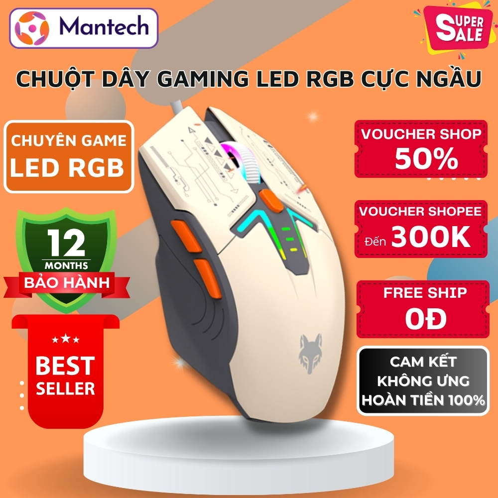 XunFox H6 เมาส์สําหรับเล่นเกมแบบมีสายคอมพิวเตอร์ LED RGB 6 ปุ่มฟังก์ชั่นที่ปรับแต่งได้ DPI 3600DPI