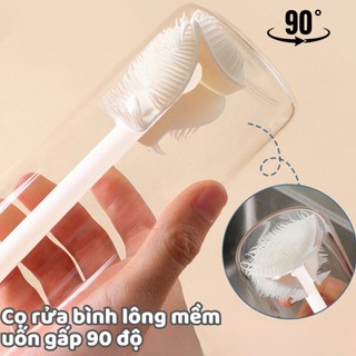 Cọ Rửa Ly Bình Lông Mềm Gập 90 Độ, Dụng Cụ Cọ Bình Nước Slicone gập 90 độ Cán Dài Tiện Lợi