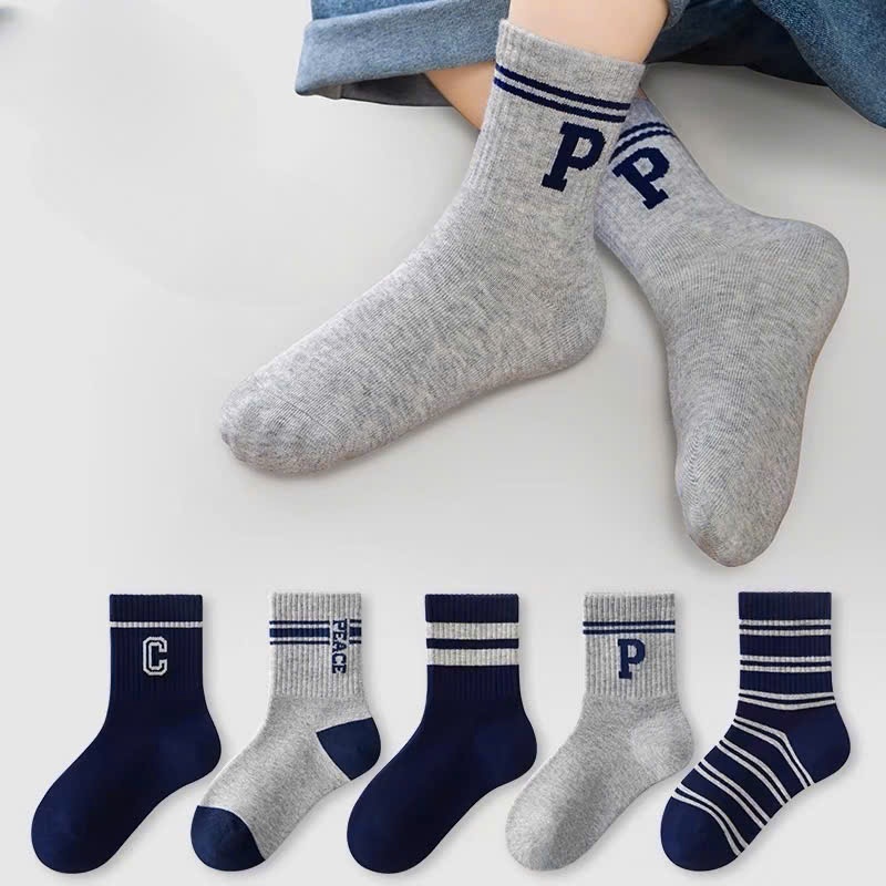 ชุดถุงเท้าคอปกสูง PBe 5 คู่สําหรับเด็ก Dynamic Grey Tone พร้อม P-Pattern [ i205 ]