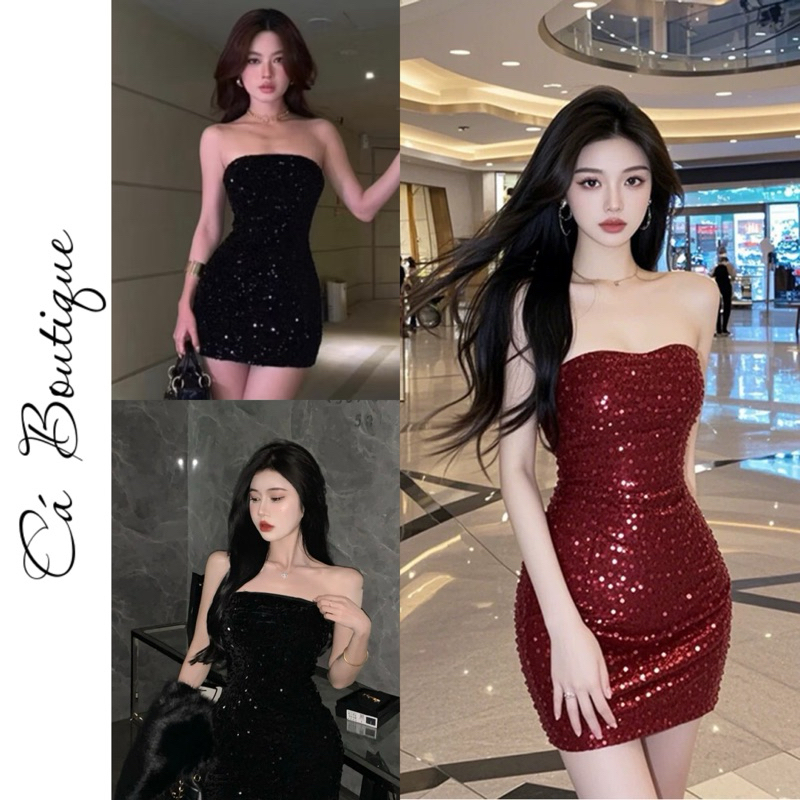 Sa เดรสหลอดเลื่อมประกาย_Fish Boutique