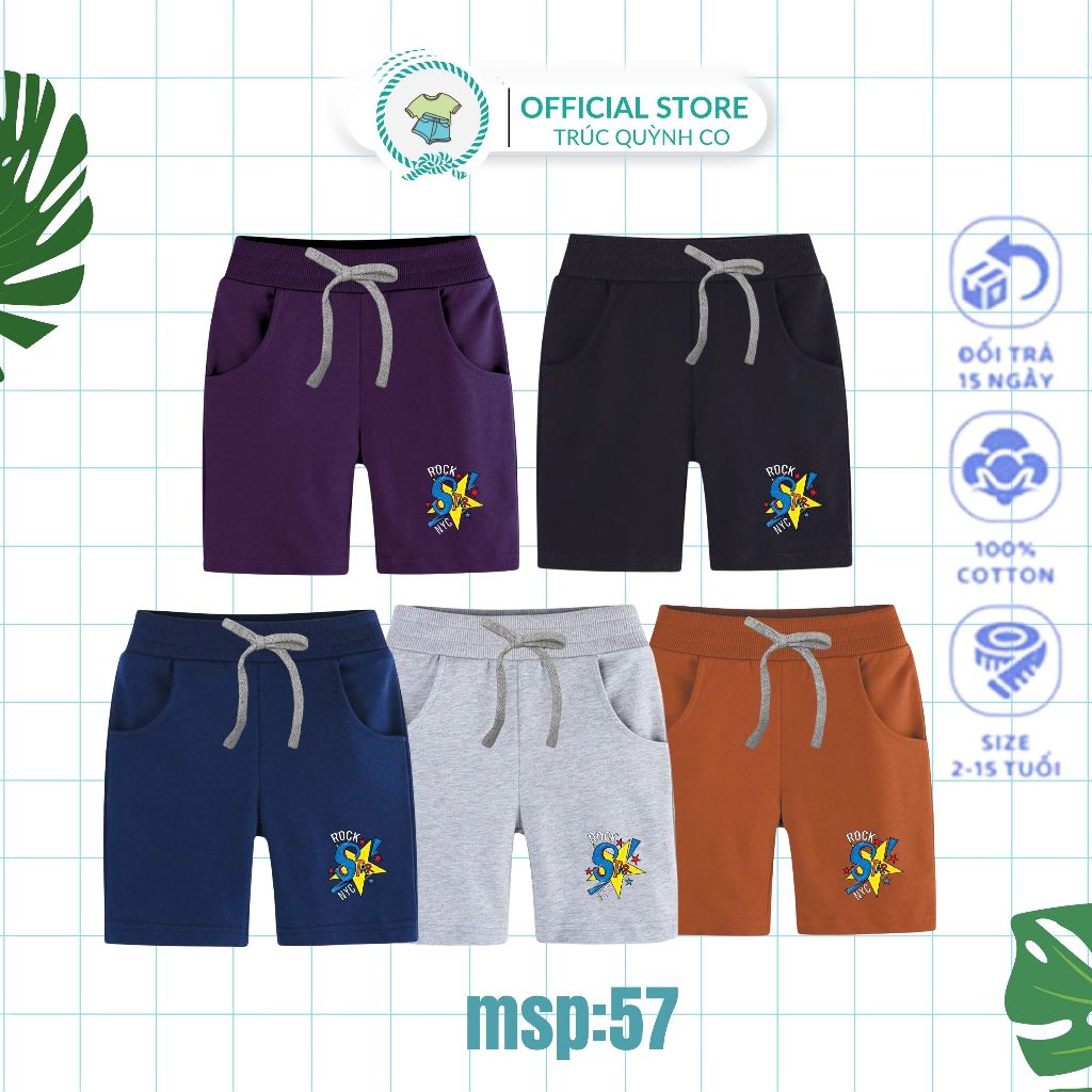 กางเกงขาสั้นสําหรับเด็กผู้ชาย Truc Quynh Co - เอวยางยืด ผ้าคอตตอนเนื้อนุ่ม ลายการ์ตูน ไซส์ 12-50Kg -