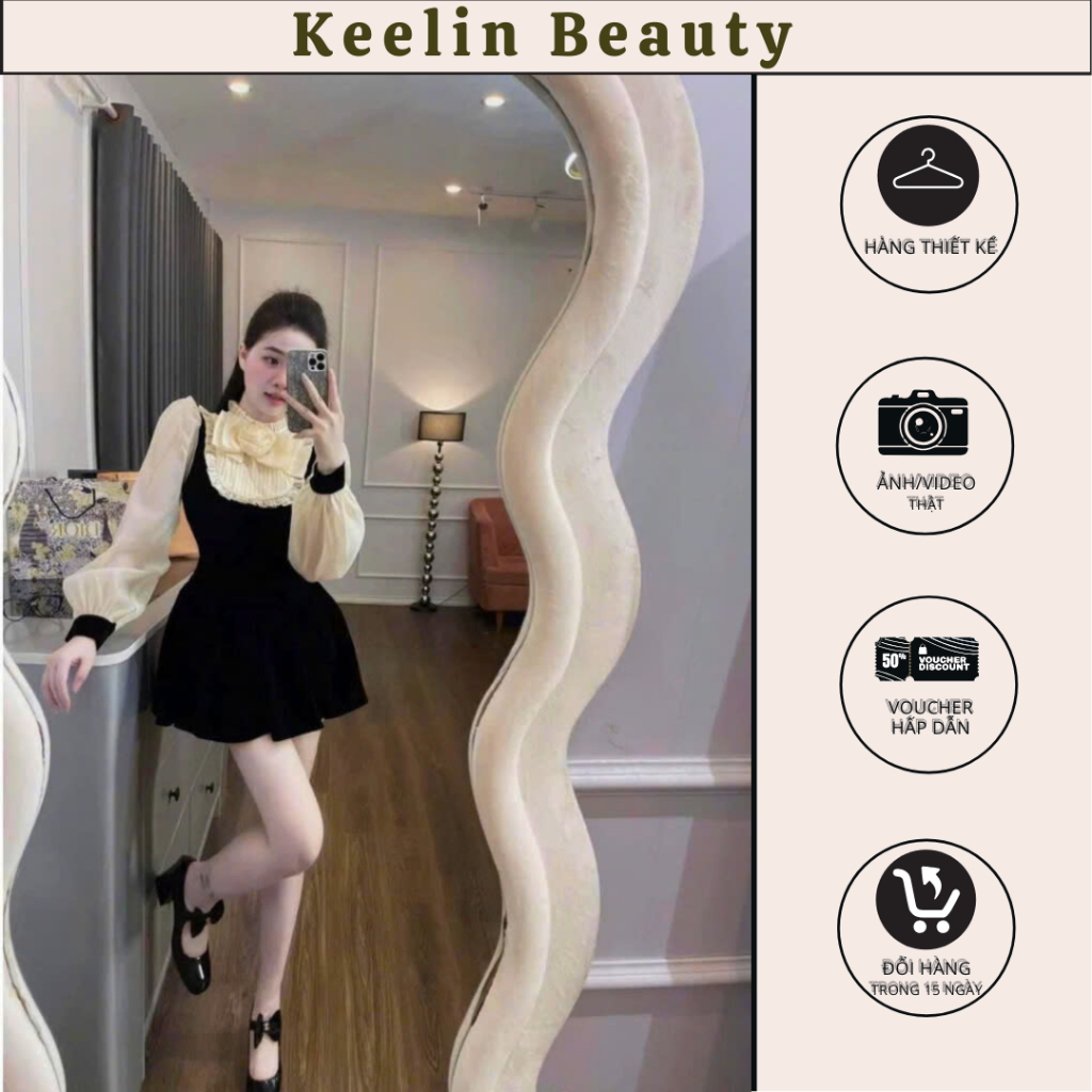 เดรสกํามะหยี่เลดี้สุดฮอตปกโบว์และแขนชีฟองผ้าไหม N185 KEELIN BEAUTY