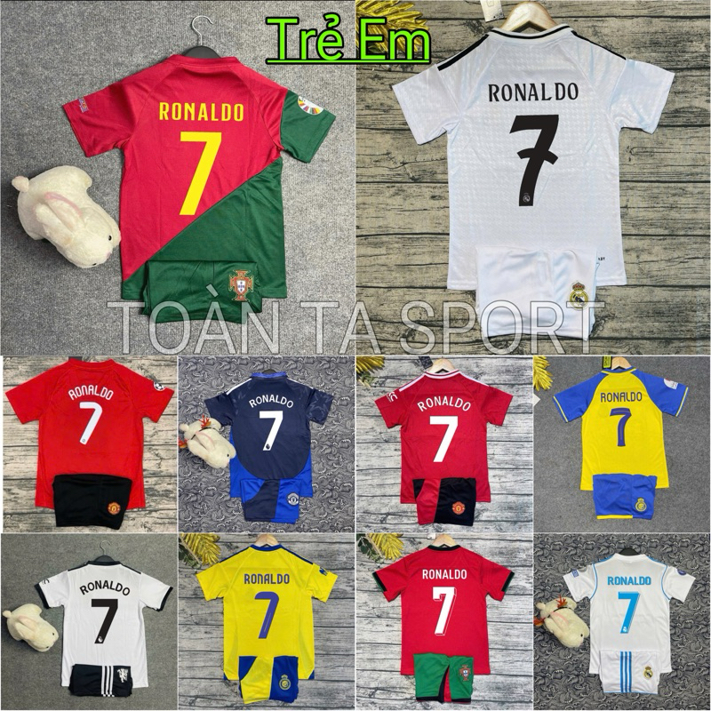 เสื้อฟุตบอล เสื้อฟุตบอลเด็ก โปรตุเกส ทีม โรนัลโด้ พิมพ์ 2022 - พรีเมี่ยมผ้าไทยงา