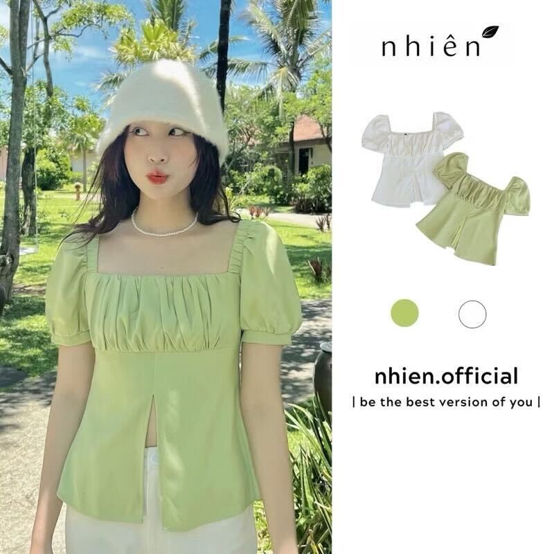 Nhien.official - เสื้อคอเหลี่ยมผ่า