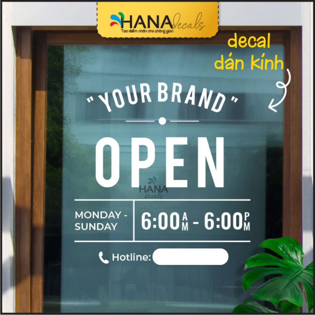 [AVAILABLE] Opening Hours Glass Decal V13 - ของตกแต่งกระจก ออกแบบฟรี - Hana Decal