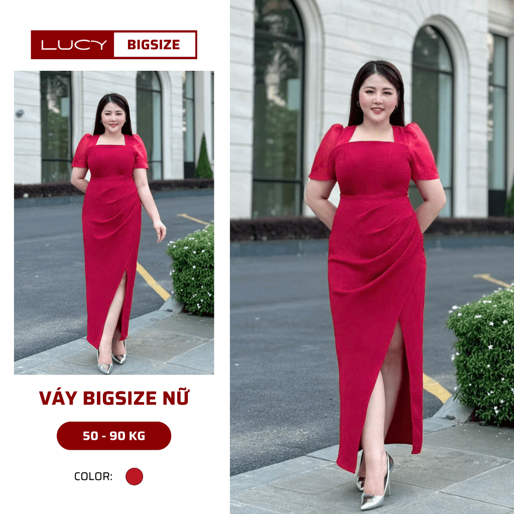 ชุดเดรส Bigsize ผู้หญิงคอเหลี่ยมและผ่าสําหรับงานปาร์ตี้สุดหรู 50-90kg - LUCY Bigsize (LC24-142)