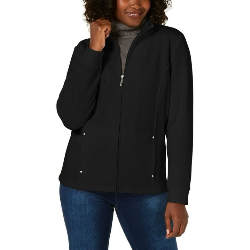 ฤดูใบไม้ร่วงฤดูหนาว Ribbed เสื้อขนสัตว์คอสูงและซิปแขนและกระเป๋าด้านใน KAREN SCOTT ของแท้ส่งออกคุณภาพ