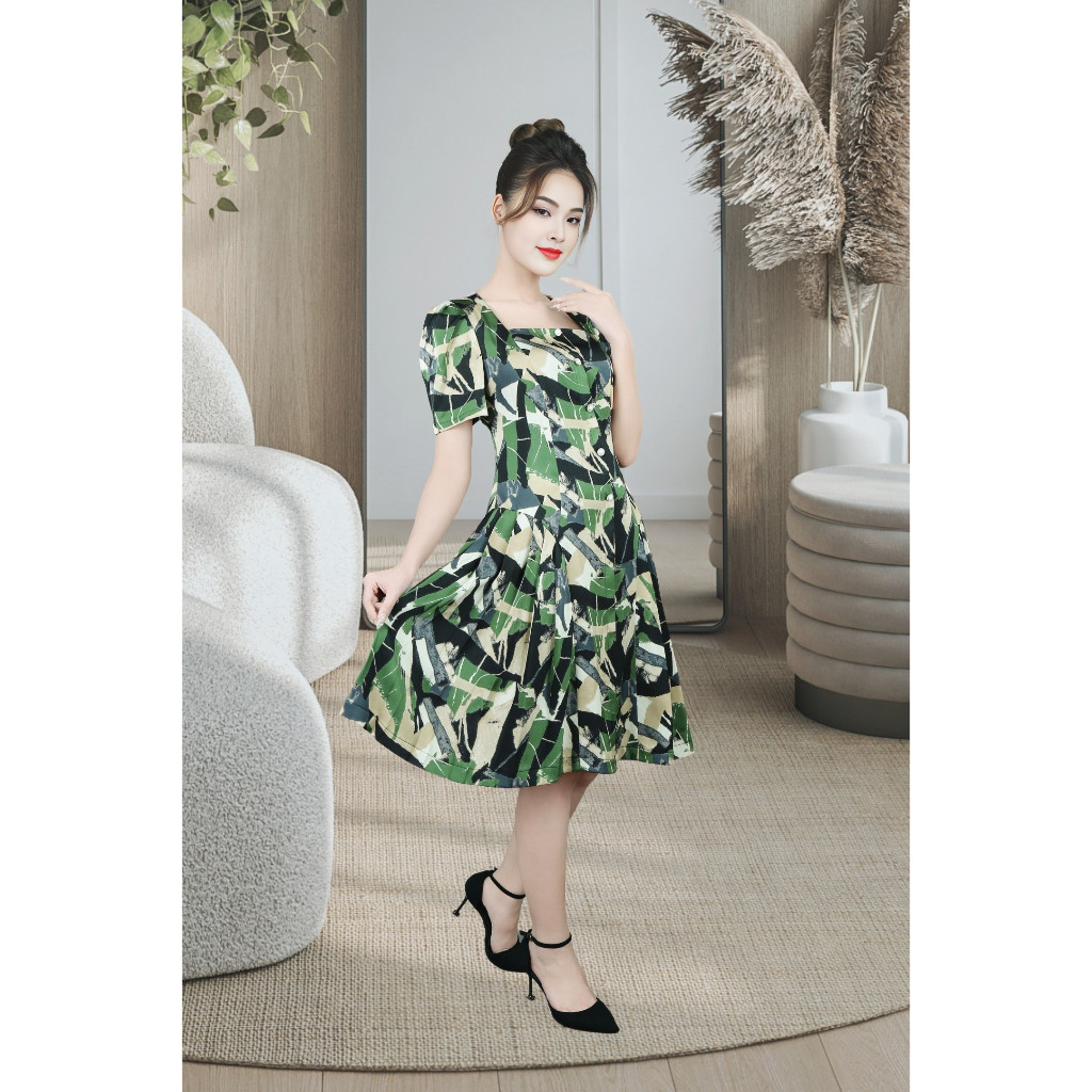 เดรส 2 ชั้นแขนลื่น ผ้าไหมเกาหลี คอยู ไหล่พอง ขาจีบทั้งสองด้าน ddb083สวัสดี