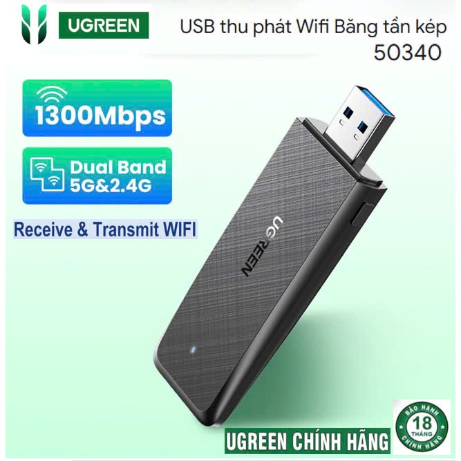 UGREEN 50340 CM492 AC1300Mbps USB 3.0 WiFi Transceiver 5.G & 2.4GHz Dual Band PC + แล็ปท็อป