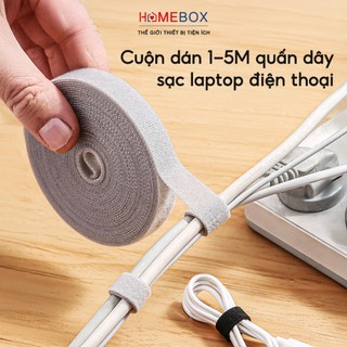 Cuộn Băng Dán Quấn Dây Cáp Sạc Dây Điện Dài 5m, Dây Băng Dính Gai Chống Rối Quấn Gọn Dây Tái Sử Dụng