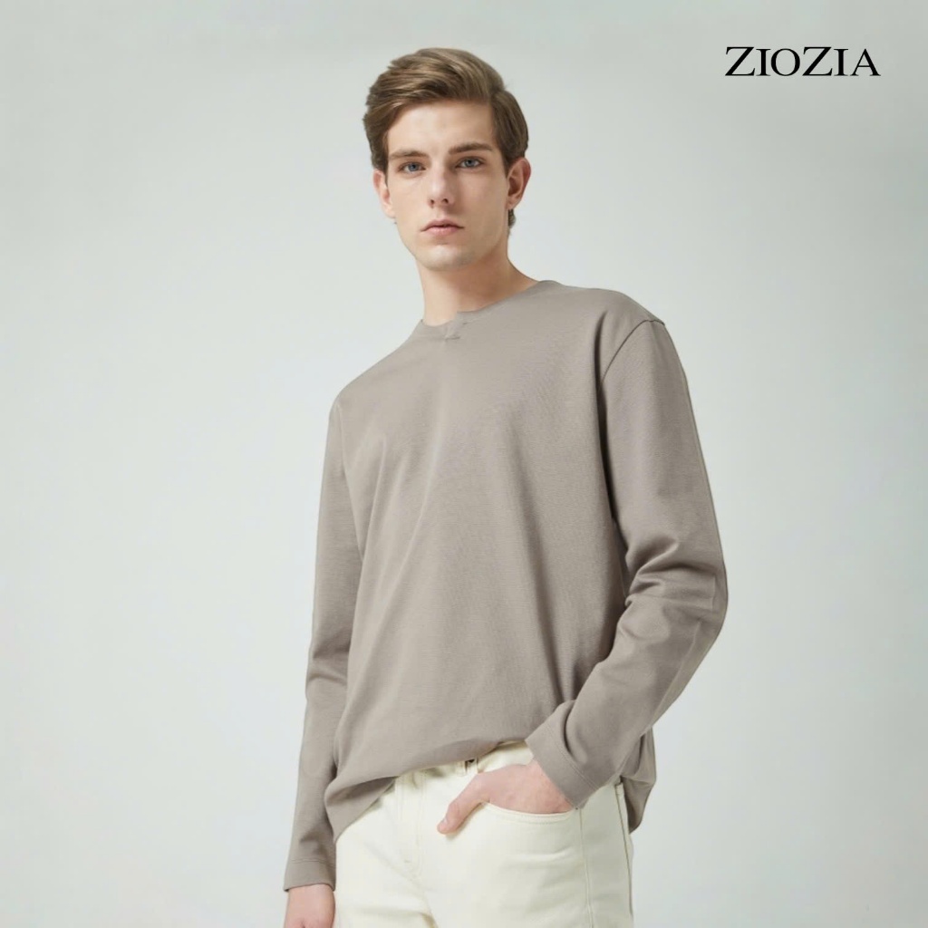 เสื้อยืดแขนยาว Ziozia คอปกผ่า เนื้อนุ่ม เบา supima รหัส 1101