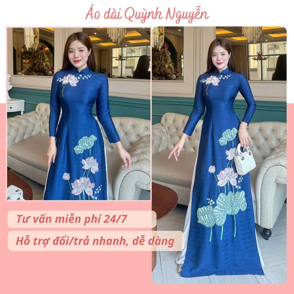 Ao dai, โลตัสปัก Ao dai, คุณภาพสูงลายไม้ Ao dai Quynh Nguyeen Ao dai MA TK172