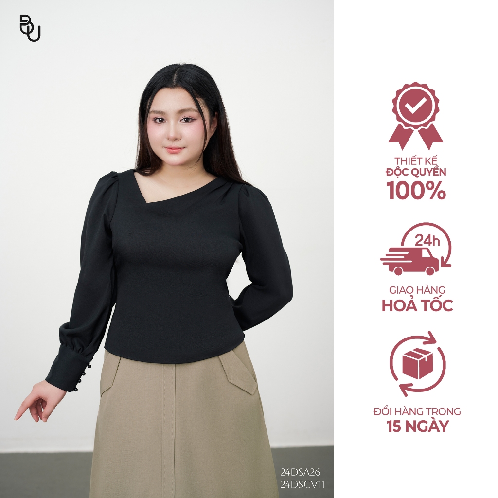 เสื้อคอปกจีบปาดไหล่ BIGSIZE – 24DSA26- [BUstu Bigsize]