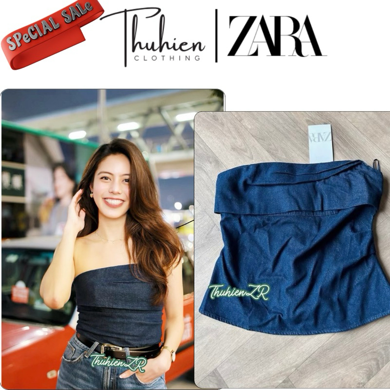(SM ของแท้)ZARA 6929/206/401 STRAPLESS CORSET เสื้อ DEMIN มีซิปหลัง (มีรูปถ่ายจริง)