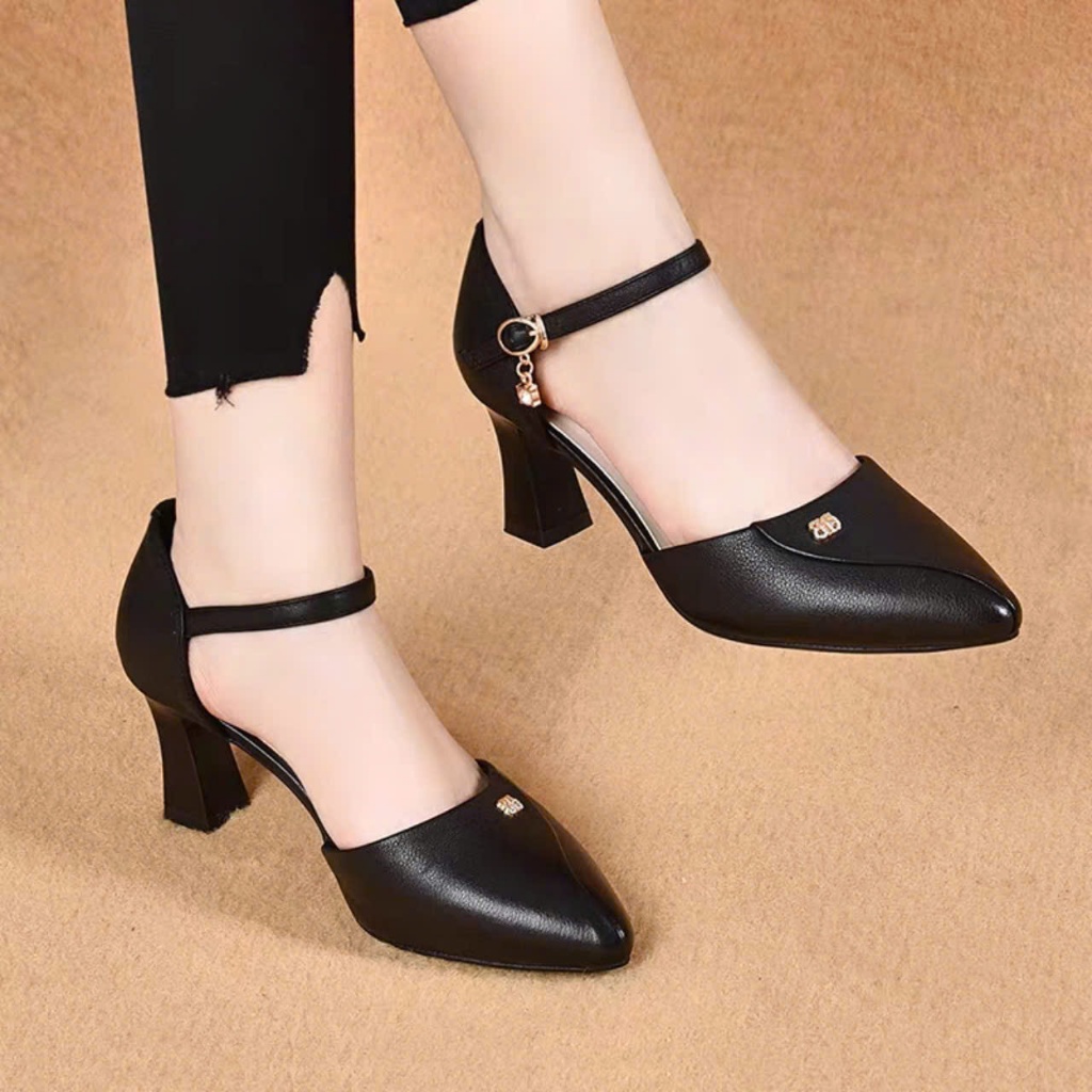 รองเท้าส้นสูง รหัส B.สูง 5CM และ 7CM. หนังนิ่มหัวแหลมแฟชั่นสําหรับผู้หญิง