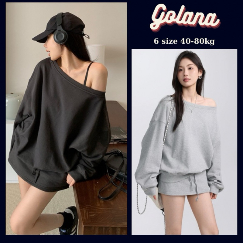 เสื้อกันหนาวผ้าสักหลาดเปิดไหล่สําหรับผู้หญิงสําหรับฤดูใบไม้ร่วงและฤดูหนาวใส่ได้2แบบ โกลาน่า (มีไซส์ใหญ่)