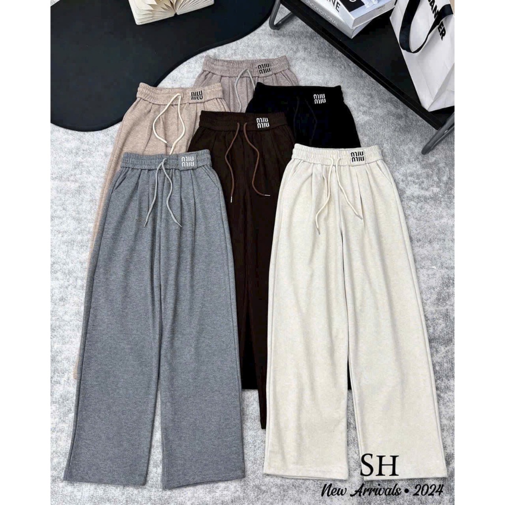 กางเกงขาม้า กางเกงขนเป็ดเอวตัวอักษร miumiu ผ้าสักหลาดกํามะหยี่สวย-xm thuvu