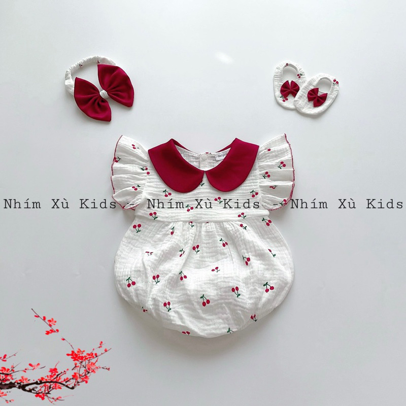 Body with Red Cherry Pattern Ruffled Hedgehog KIDS Silk for Infant, Full Month, Baby Girls - B013