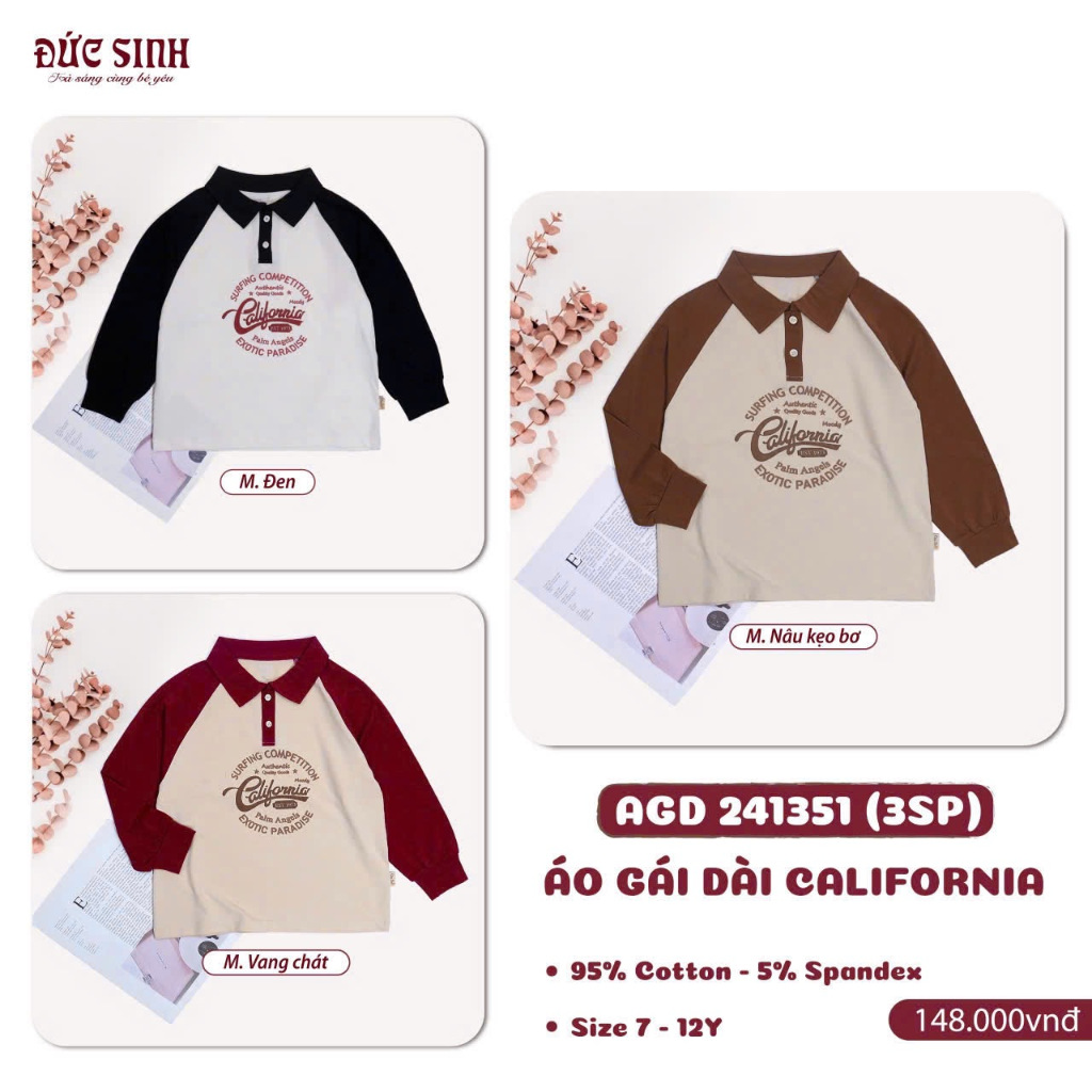 [Duc Sinh] Duc Sinh Cotton เสื้อเชิ้ตคอปกแขนยาวเด็กผู้หญิงไซส์ 7-12Y