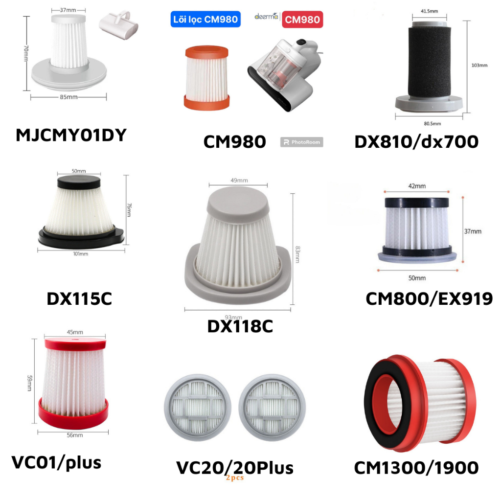 แกนกรองฝุ่นสําหรับ Deerma รุ่น DX115C, DX118C, Dx810, DX700,VC20,VC20 Plus, VC01, CM300/800/818/EX91