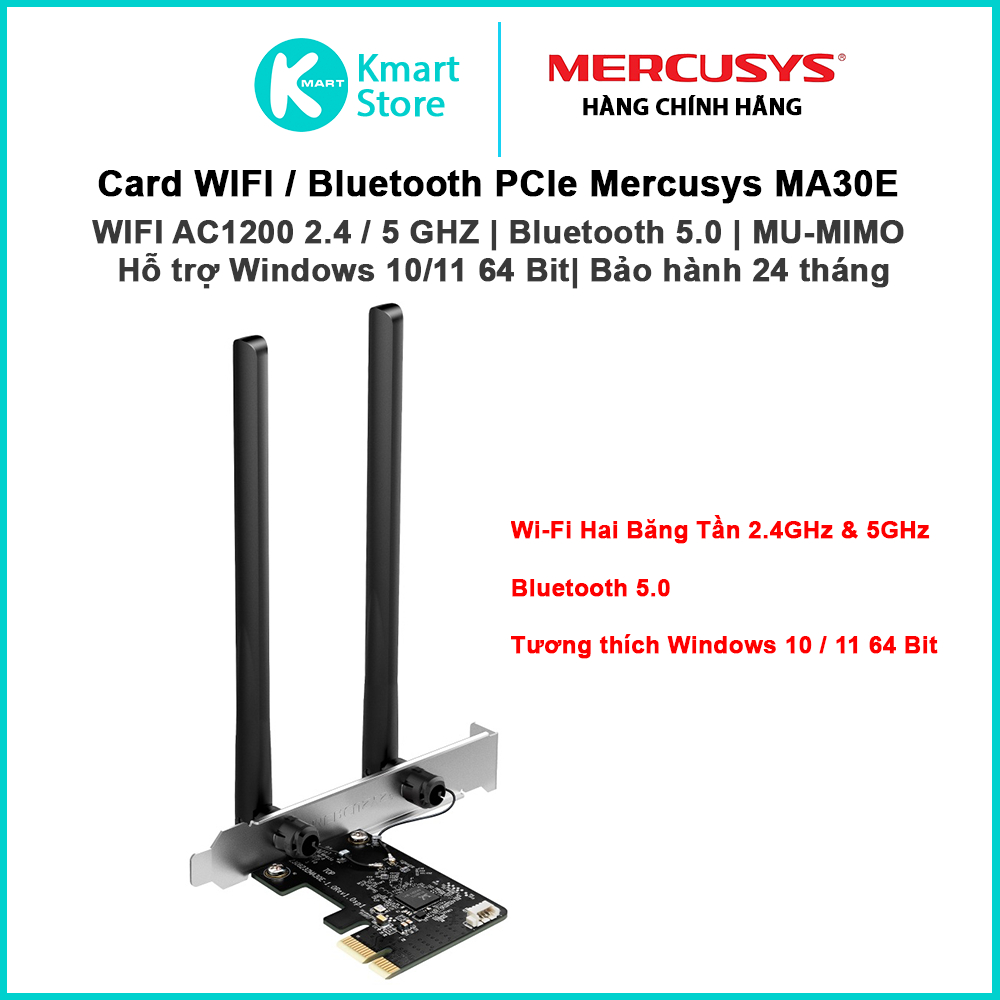 การ์ด WIFI ของ Mercusys MA30E PCIe | AC1200 มาตรฐาน 2 แบนด์ 2.4 & 5 GHZ | บลูทูธ5.0 | 2 ปี