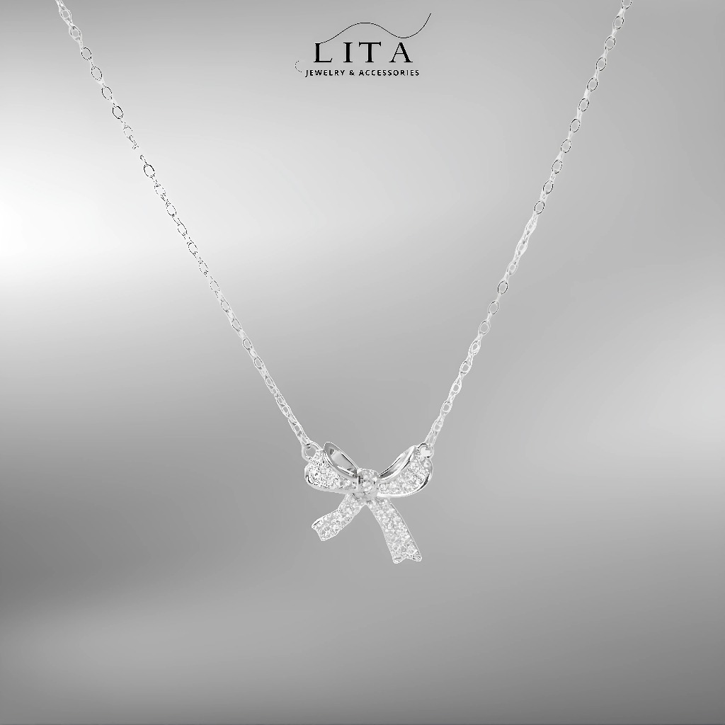 สร้อยคอโบว์ผู้หญิง สีเงิน CDE601902 - Lita Jewelry เงินพรีเมี่ยม