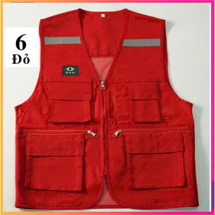 เสื้อกั๊กเกาหลี 6-POCKET, เสื้อกั๊กสะท้อนแสง (DOLLAR RED), เสื้อแจ็คเก็ตป้องกันการทํางานแบบสะท้อนแสง