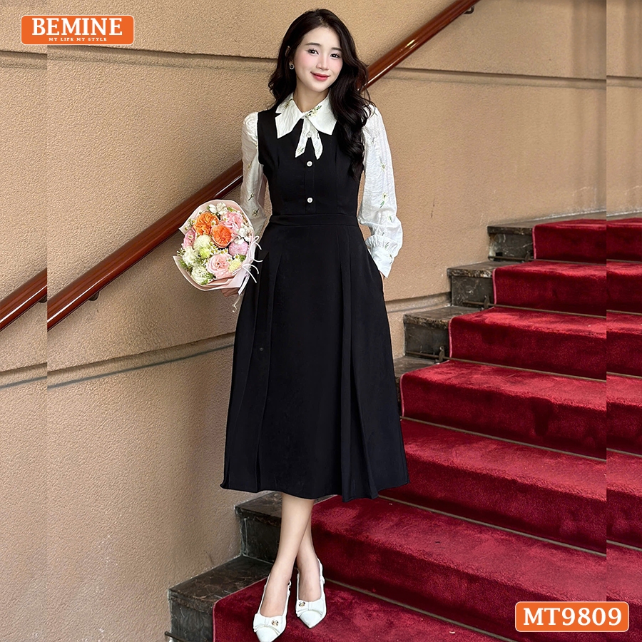 Bemine ชุดเดรสรูปตัว A จากเยอรมันโบราณแขนยาวและผ้าไหมปัก เหมาะสําหรับทํางานหรือเดินไปรอบๆ town-MT9809
