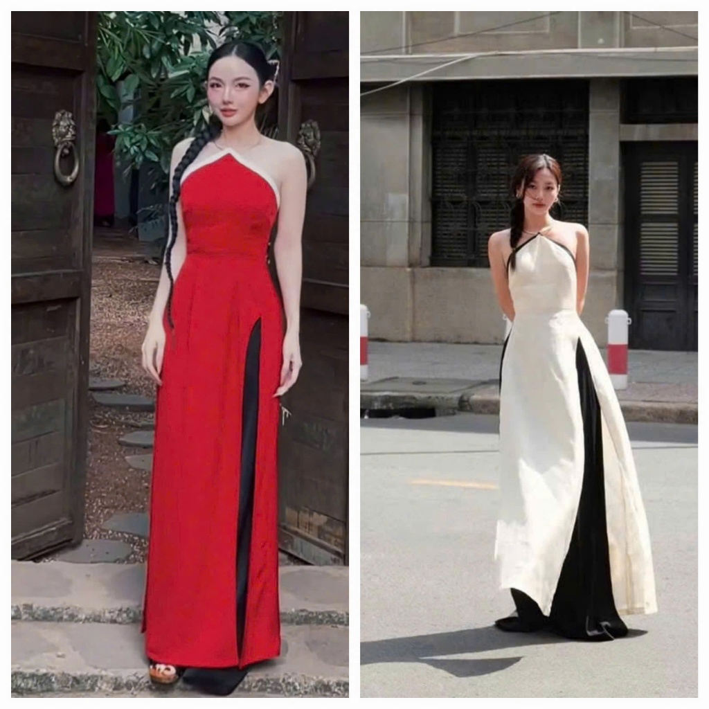 ชุดเซ็ตดีไซน์ 2 สี สุดแบ๊ว สาวถ่ายรูป ออกงานฤดูใบไม้ผลิ สวยมาก เซ็ทเสื้อคล้องคอเว้าโบว์ + กางเกงหลวม