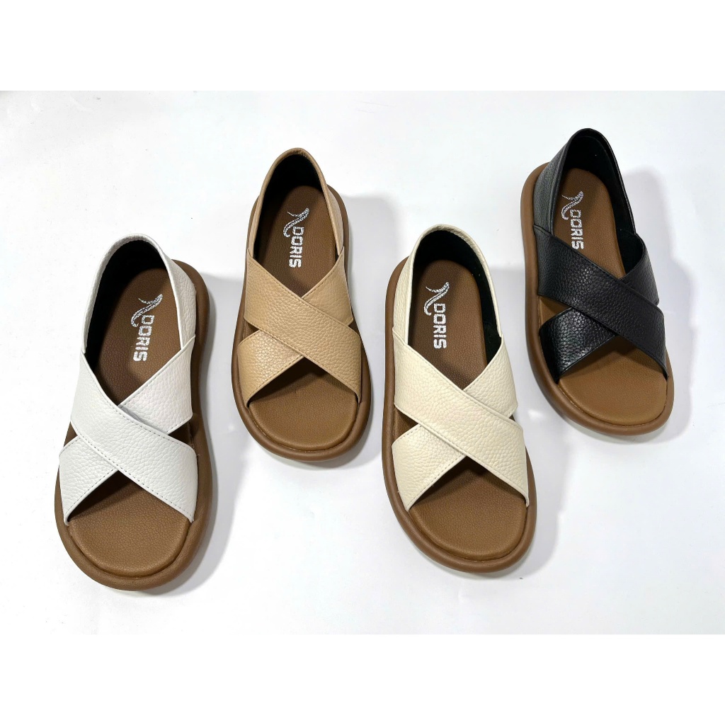 Doris DR309 รองเท้าแตะหนังวัวแท้ 3cm Open Toe Cross Strap - รูปแบบขนาดใหญ่วางด้านหลัง 1 ขนาด