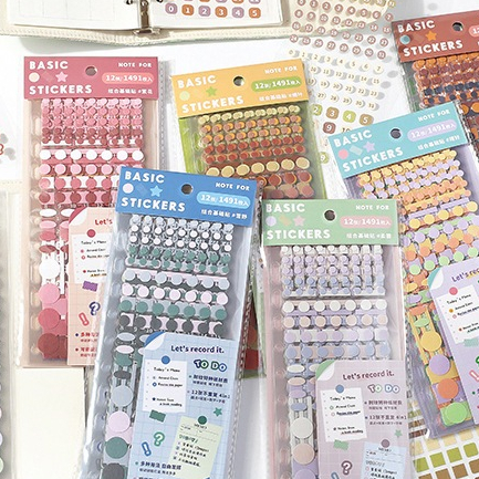 ชุดสติ๊กเกอร์ทุกชนิด Basic Stickers (Dot - grid) คละสี