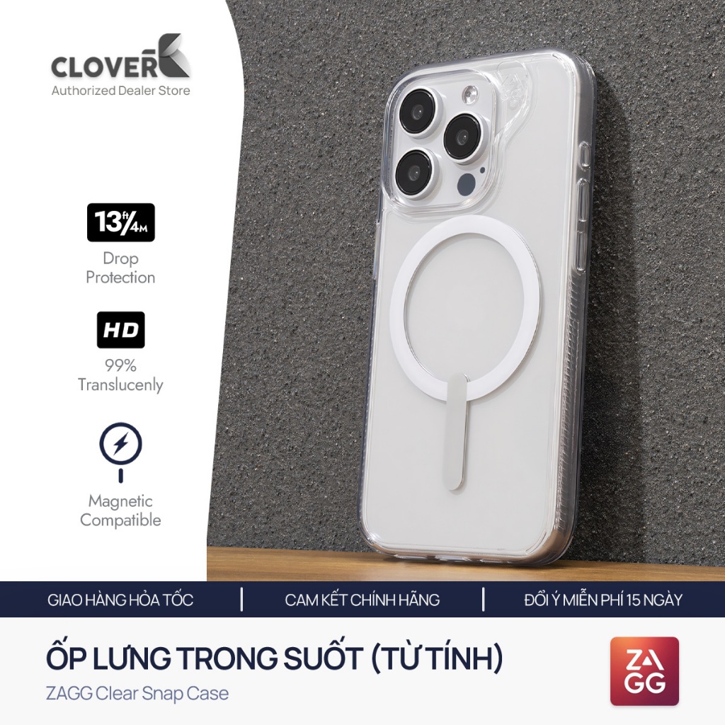 ZAGG Clear Snap Case กันกระแทกบางและเบา – เข้ากันได้กับ iPhone 14–17 Series
