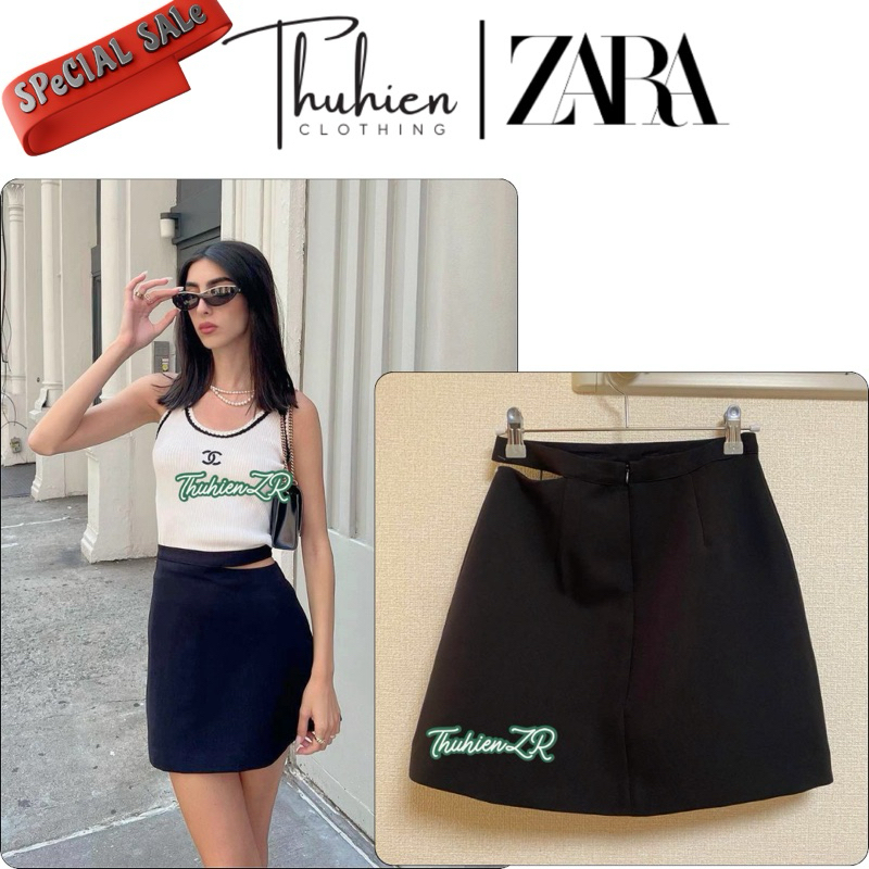 THUHENZR(ว่าง XS)ZARA 2243/682/800 กระโปรงเอวสูง คัตเอาท์สีดําด้านเดียว (มีรูปถ่ายจริง)