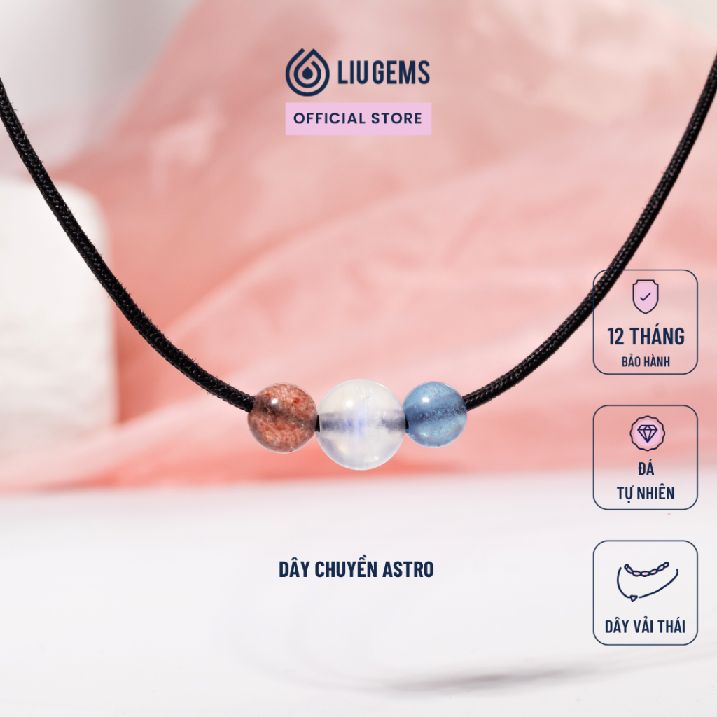 Liugems Astro Mix สร้อยคอผ้าไทยพร้อมลูกปัดหินธรรมชาติไดนามิก 3 เม็ดพร้อมความหมายมากมาย DVT01