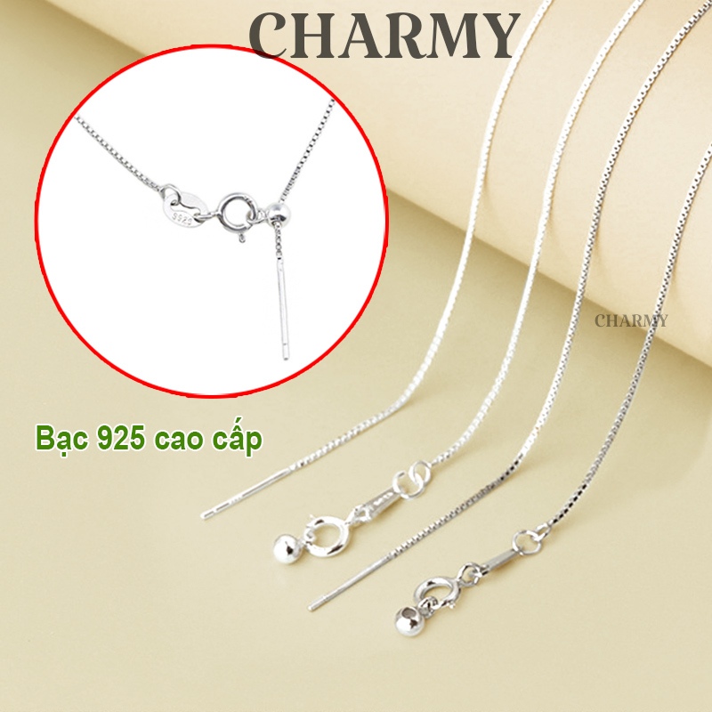 DBV014 box chain สร้อยคอเงินธรรมดา เงิน 925 - สร้อยคอเงินแบบปรับได้ผสมเสน่ห์และลูกปัด - Charmy