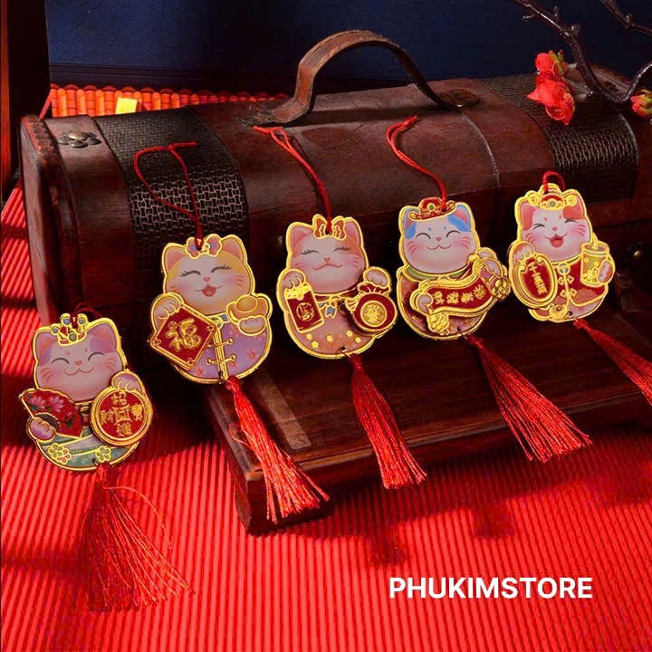 ชุดสายแขวน 5 ชิ้น God of Wealth Cat Fortune ตกแต่งสาขาพีชสาขาแอปริคอท Tet PKS1110