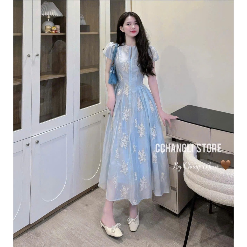 FLOWER DRESS WITH PUL SLEEVES และคอยาวในเทียน SILK พร้อมการพิมพ์ดิจิทัลสวมใน 2 สไตล์หรูหรา