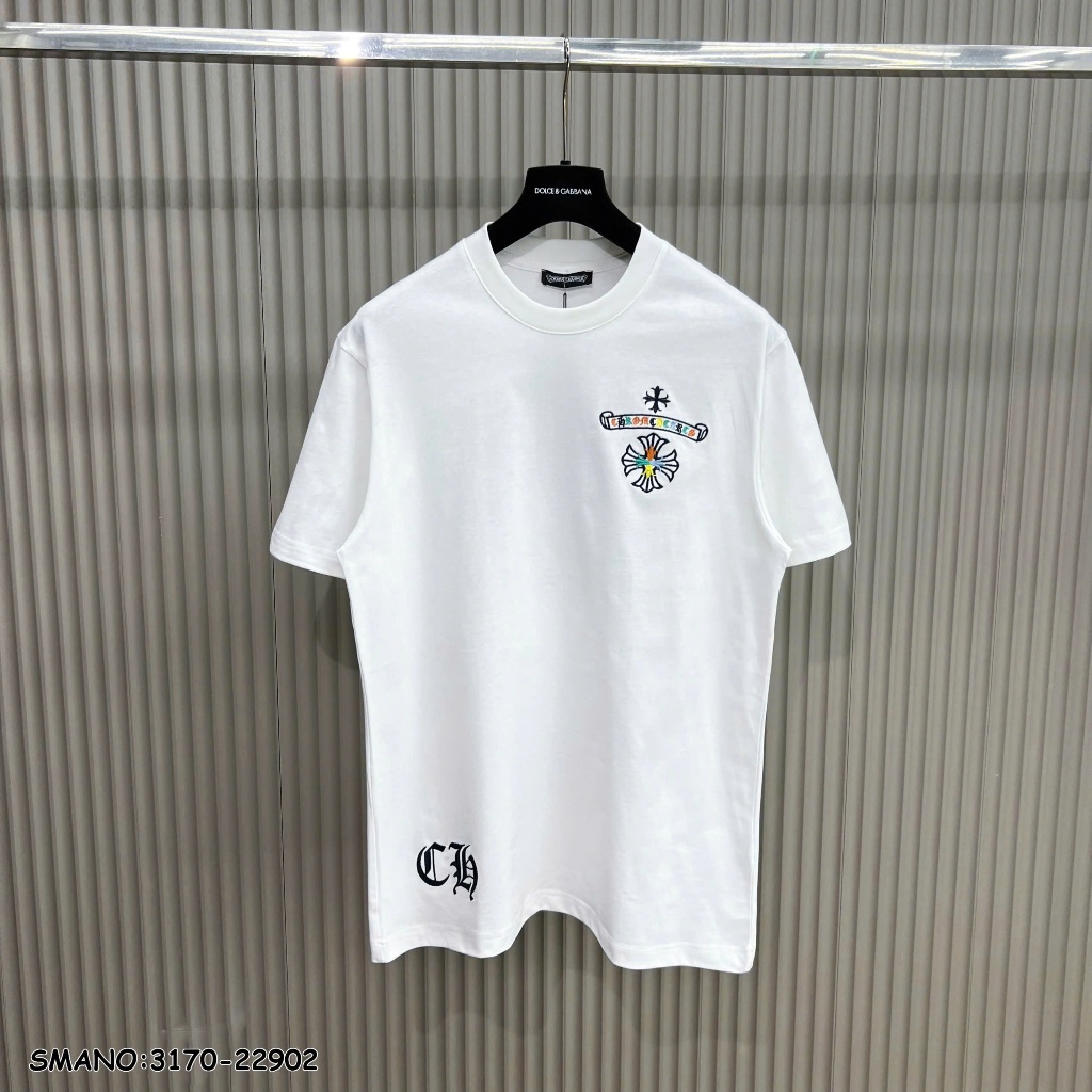 เสื้อยืดผู้ชาย Chome heart คุณภาพสูง 2 สีผ้าฝ้ายปักโลโก้ครอสใหม่