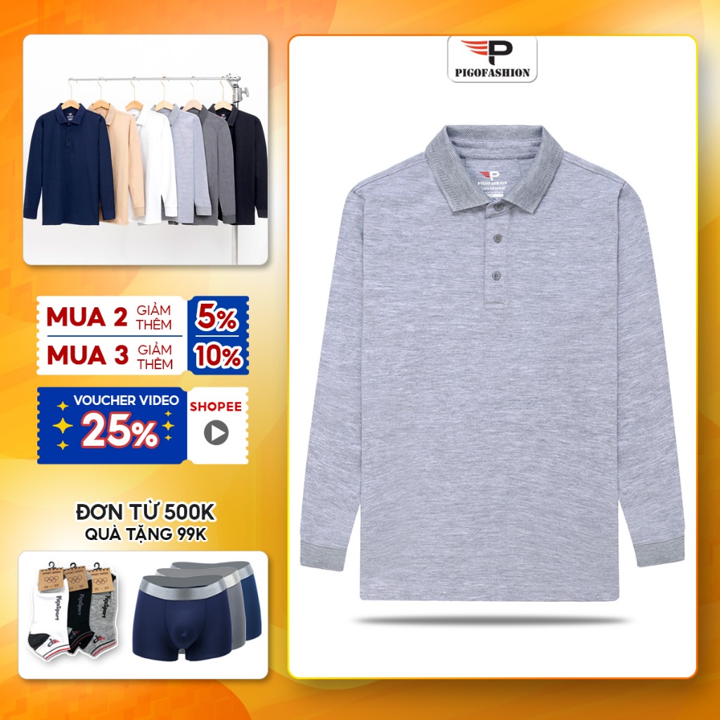 Pigofashion Zpg-ADT10 เสื้อยืดคอปกแขนยาวผู้ชายทําจากผ้าฝ้ายคุณภาพสูง เลือกสีได้