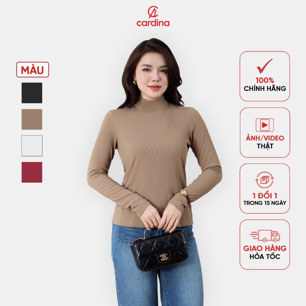เสื้อแจ็คเก็ตความร้อนของผู้หญิง CARDINA 5 ซม.คอปกสูง 4-Way ยืดเส้นด้ายขนสัตว์อบอุ่นสีพื้นฐานง่ายต่อก