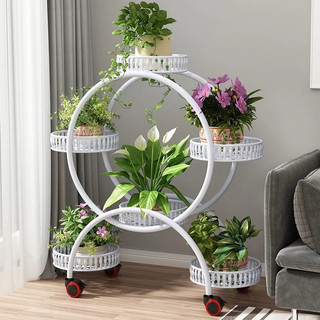 Kệ đặt chậu hoa, chậu cây cảnh 6 tầng, Giá treo trang trí ban công 2 màu trắng đen có bánh xe