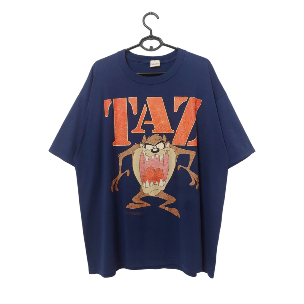 Vintage 1992 Looney Tunes Taz The Tasmanian Devil Big Print 90s Tee - เสื้อยืดแบรนด์ซุปเปอร์ 2 มือ ม