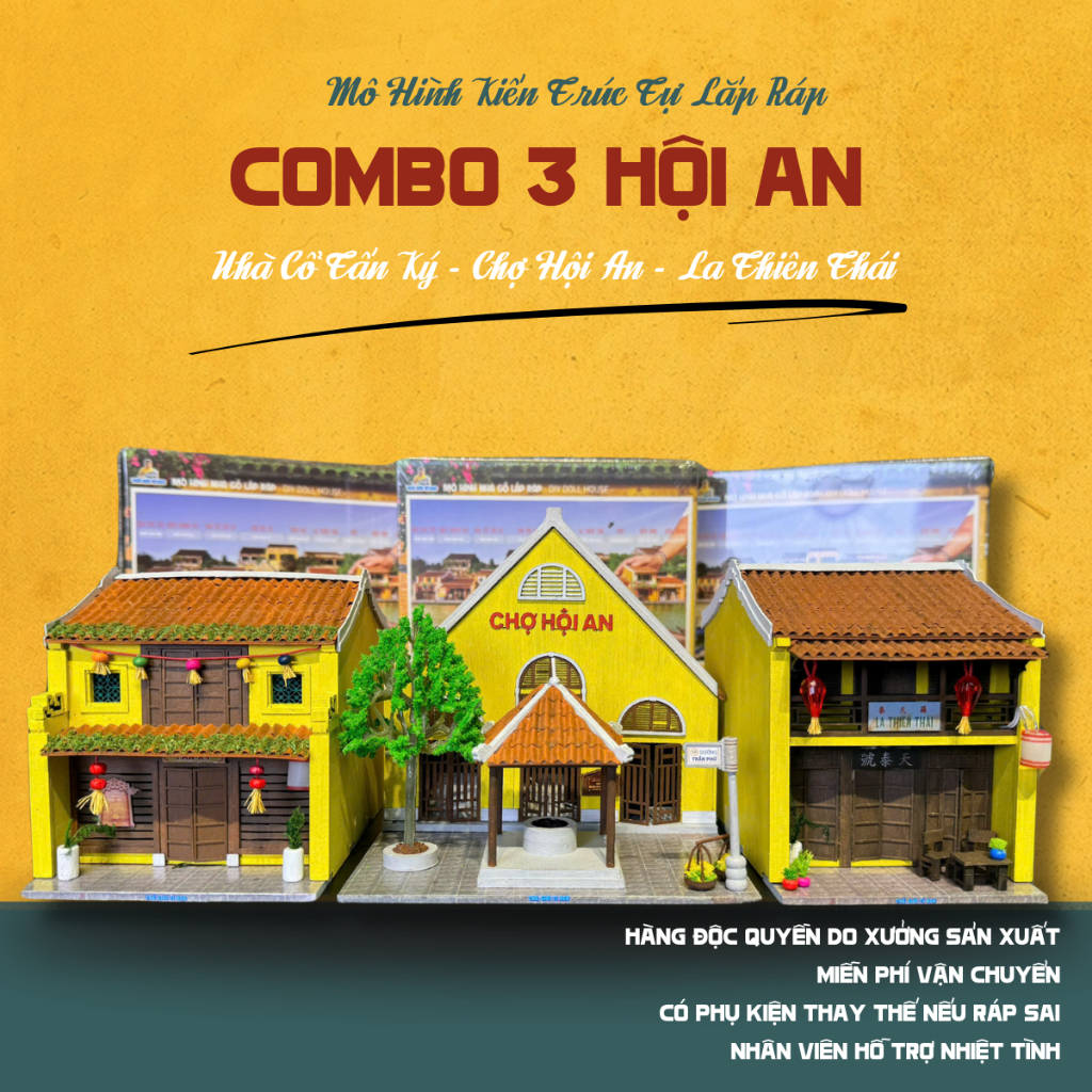 Combo 3 - ชุดโมเดลประกอบ 3 ชุดสถาปัตยกรรม Hoi An - บ้านโบราณ Tan Ky + Hoi An Market + La Thien Thai 